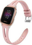 youkei slim vintage leather band - compatible for garmin venu sq smartwatch (pink) logo