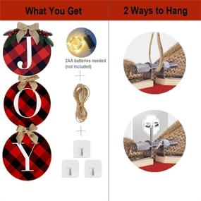 img 3 attached to 🎄 EYOUBE Christmas Door Decorations: Joy Sign Buffalo Check Plaid Wreath for Front Door, Wall, Window, Stair, Mantle