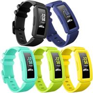 🌈 eseekgo fitbit ace 2 bands for kids 6+: 5-pack colorful silicone rubber adjustable replacement sport swim-friendly bands for girls boys - marine green+lime+yellow+black+navy logo