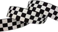 🖤 7/8 inch black grosgrain ribbon with white checkered print - 10 yards logo