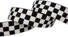 img 2 attached to 🖤 7/8 Inch Black Grosgrain Ribbon with White Checkered Print - 10 Yards