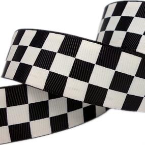 img 1 attached to 🖤 7/8 Inch Black Grosgrain Ribbon with White Checkered Print - 10 Yards