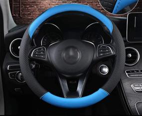 img 3 attached to 🚗 Universal 15 Inch Microfiber Leather Car Steering Wheel Covers - Anti-Slip, Odor-Free, Black and Blue
