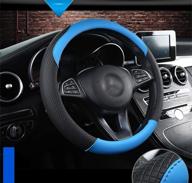 🚗 universal 15 inch microfiber leather car steering wheel covers - anti-slip, odor-free, black and blue logo