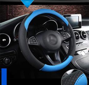 img 4 attached to 🚗 Universal 15 Inch Microfiber Leather Car Steering Wheel Covers - Anti-Slip, Odor-Free, Black and Blue