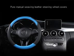 img 2 attached to 🚗 Universal 15 Inch Microfiber Leather Car Steering Wheel Covers - Anti-Slip, Odor-Free, Black and Blue