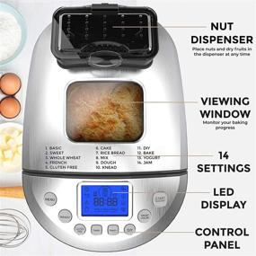 img 3 attached to Pohl Schmitt 2LB Stainless Steel Bread Machine Maker - 17-in-1 with Gluten Free & Fruit Settings, Nonstick Pan, Nut Dispenser, 3 Loaf Sizes, 3 Crust Colors, Keep Warm Feature, and Recipes