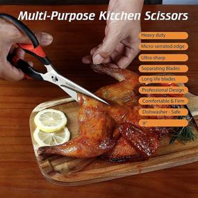 img 1 attached to 🍗 2-Pack QMVESS Kitchen Shears - Heavy Duty Poultry Scissors, Ultra Sharp Stainless Steel Food Shears - Dishwasher Safe Cooking Scissors for Chicken, Fish, Meat, Vegetables, Herbs, BBQ