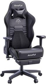 img 4 attached to 🎮 AutoFull Ergonomic Lumbar Support Gaming Office Desk Chair with Footrest - Racing Style, Black PU Leather, High Back, Adjustable Swivel Task Chair