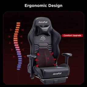 img 2 attached to 🎮 AutoFull Ergonomic Lumbar Support Gaming Office Desk Chair with Footrest - Racing Style, Black PU Leather, High Back, Adjustable Swivel Task Chair