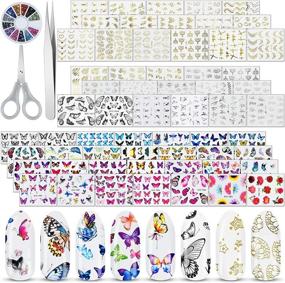 img 4 attached to Elevate Your Nail Game: EAONE Self-Adhesive Nail Art Stickers with Butterfly Nail Tattoos, Nail Foils, Gems, Tweezers, and Scissors for Women and Girls DIY Nail Art!