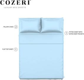 img 2 attached to 🌙 COZERI 600 TC Luxury Sheet Set: Long Staple Cotton, Soft & Silky Sateen Weave, Full Size Bed Sheets - Celestial Blue, 4 Piece Set