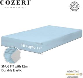 img 3 attached to 🌙 COZERI 600 TC Luxury Sheet Set: Long Staple Cotton, Soft & Silky Sateen Weave, Full Size Bed Sheets - Celestial Blue, 4 Piece Set