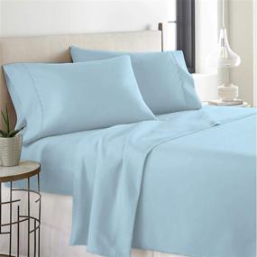 img 4 attached to 🌙 COZERI 600 TC Luxury Sheet Set: Long Staple Cotton, Soft & Silky Sateen Weave, Full Size Bed Sheets - Celestial Blue, 4 Piece Set