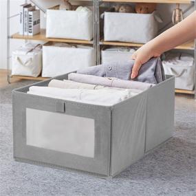 img 2 attached to Gray Fabric Storage Bins - Set of 3, Comway Open Closet Storage Baskets with Clear Window - Ideal for Shelves, Bedroom, Office, Home - 15'' x 10.6'' x 6.7''