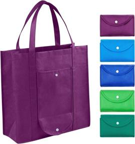 img 4 attached to 🌿 Ultimate Eco-Friendly Reusable Grocery Bags: Set of 5, Foldable, Durable, Washable, Extra Large & Long Handled