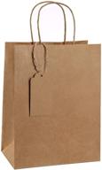 🛍️ large bulk pack of 50 brown kraft paper gift bags with handles - 8x4.25x10.5 inches size - includes gift tags - ideal for retail, kraft bags - heavy-duty gift bags logo