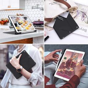 img 2 attached to 📱 Black Luxury Soke Case for iPad 9th/8th/7th Generation (10.2 Inch, 2021/2020/2019) - Enhanced 360° Full Protection with Built-in Pencil Holder, 6 Magnetic Stand Angles, Auto Sleep/Wake Cover