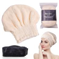 super absorbent microfiber hair drying towel turban - luxurious reusable head wrap for women and girls with long, curly, wet hair - comes with free makeup remover eraser towel (beige) logo