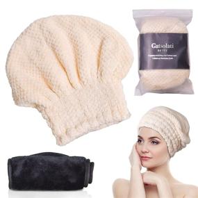 img 4 attached to Super Absorbent Microfiber Hair Drying Towel Turban - Luxurious Reusable Head Wrap for Women and Girls with Long, Curly, Wet Hair - Comes with Free Makeup Remover Eraser Towel (Beige)