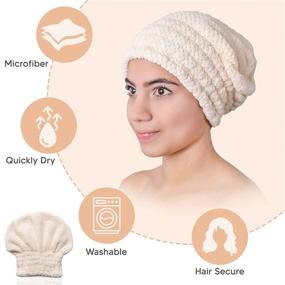 img 3 attached to Super Absorbent Microfiber Hair Drying Towel Turban - Luxurious Reusable Head Wrap for Women and Girls with Long, Curly, Wet Hair - Comes with Free Makeup Remover Eraser Towel (Beige)