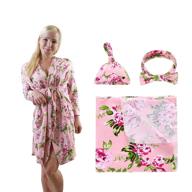 🌸 comfortably chic: maternity robe & swaddle blanket set in pink flower - perfect for mom and baby logo