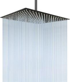 img 4 attached to 🚿 304 Stainless Steel Rain Shower Head, Large 16 Inch Rainfall Waterfall Square Showerhead with High Pressure and Silicone Nozzle, Matte Black Finish