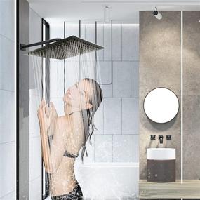 img 3 attached to 🚿 304 Stainless Steel Rain Shower Head, Large 16 Inch Rainfall Waterfall Square Showerhead with High Pressure and Silicone Nozzle, Matte Black Finish