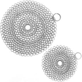 img 4 attached to 🧼 Oneekk Premium Stainless Steel Chainmail Skillet Cleaner Set - 2 Pack, Ideal for Cast Iron Pans, Glassware, and Stainless Steel Utensils - Includes 7IN & 5IN Round Scrubbers