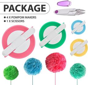 img 1 attached to 🧶 4PCS Various Sizes Pom Pom Maker Tool Set with Thread Cutter Scissors - DIY Arts and Crafts Kit for Kids and Adults - Weaver Knitting Tool Needle with Yarn Cotton