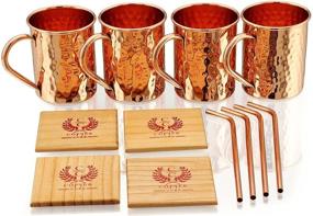 img 3 attached to 🎁 Copper Hammered Mugs Gift Set with Copper Straws & Wooden Coasters - Set of 4 | Premium Quality | 16 Oz Handcrafted Copper Mug | Ideal Gift for Loved Ones on Christmas