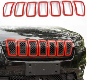 img 4 attached to 🚘 Enhance Your Jeep Cherokee KL's Style with JeCar Red Grille Inserts - 2019 2020 ABS Grill Cover Trim Kit