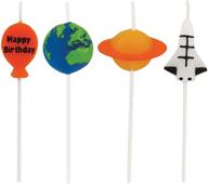 space themed birthday party cake candles - blue, green, orange, multicolor, 3 logo