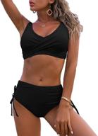 👙 fanuerg women's twist front high waisted bikini swimsuit with adjustable drawstring and tie side bottom - two piece bathing suit logo