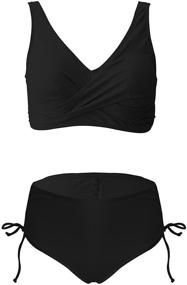 img 1 attached to 👙 Fanuerg Women's Twist Front High Waisted Bikini Swimsuit with Adjustable Drawstring and Tie Side Bottom - Two Piece Bathing Suit