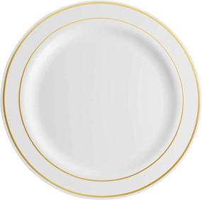 img 2 attached to 100-Piece Plastic Party Plates with White and Gold Rim | Premium Heavy-Duty 10.25 Inch Dinner Plates | Elegant Fancy Disposable Wedding Plates