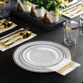 img 1 attached to 100-Piece Plastic Party Plates with White and Gold Rim | Premium Heavy-Duty 10.25 Inch Dinner Plates | Elegant Fancy Disposable Wedding Plates