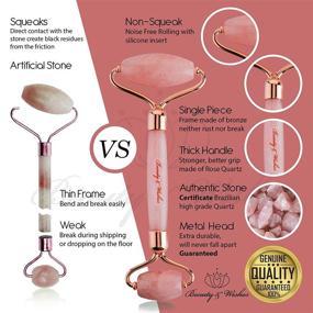 img 2 attached to Beauty & Wishes Rose Quartz Jade Roller and Gua Sha Face Tool Set - Non-Squeak, Anti-Aging Massager for Wrinkles with Countertop Stand