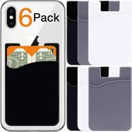 📱 multi-pack stick on silicone phone wallet card holder pocket – secure adhesive credit debit id money case for iphone samsung galaxy android – 6 pack (black, white, grey) logo