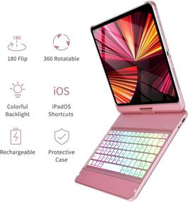 img 2 attached to 🔥 Premium iPad Air 4th Gen Keyboard Case with 360° Rotatable Design and 7 Backlit Colors - Compatible with iPad Pro 11 3rd Gen (2021)