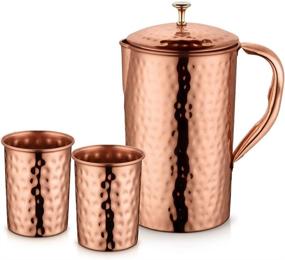 img 2 attached to 🏺 Scash Handicraft Copper Jug Pitcher Set with 1.5 Litre Capacity, 2 Glass Tumblers - Ideal for Water Storage, Serving in Restaurants, Hotels & Homes