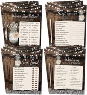 🎉 25 rustic wood barrel mason jar bridal shower bachelorette games: he said she said, find the guest quest, would she rather, phone game & more! logo
