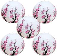 🌸 smeiker chinese japanese pink cherry blossom flowers (5 pack, 12" diameter) - white round chinese japanese paper lamp - oriental style light for chinese restaurant, wedding, party, home decor, gifts логотип