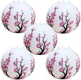 img 4 attached to 🌸 Smeiker Chinese Japanese Pink Cherry Blossom Flowers (5 Pack, 12" Diameter) - White Round Chinese Japanese Paper Lamp - Oriental Style Light for Chinese Restaurant, Wedding, Party, Home Decor, Gifts