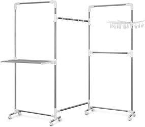 img 4 attached to 👕 Tomons Garment Rack: Adjustable & Collapsible Clothes Drying Stand with Super Large Hanging Area - Multifunctional, Easy Installation & Mobility