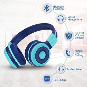 img 3 attached to 🎧 SIMOLIO Foldable Bluetooth Headphones with Adjustable Volume Limit for Kids Teens and Adults, Built-in Mic and Share Port, Soft Earmuffs, Hard EVA Case, Aux Cord, Wireless and Wired Headphone in Mint