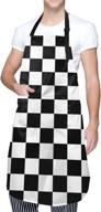 👨 baifumen adjustable bib apron - black & white checkered flag design for men and women chefs - waterdrop resistant with pockets - ideal for cooking and kitchen (33 x 28 inches) логотип