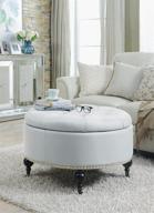 🪑 modern tufted faux leather round ottoman with gold nail head trim and storage in cream white - iconic home mona logo