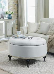 img 4 attached to 🪑 Modern Tufted Faux Leather Round Ottoman with Gold Nail Head Trim and Storage in Cream White - Iconic Home Mona