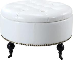 img 1 attached to 🪑 Modern Tufted Faux Leather Round Ottoman with Gold Nail Head Trim and Storage in Cream White - Iconic Home Mona